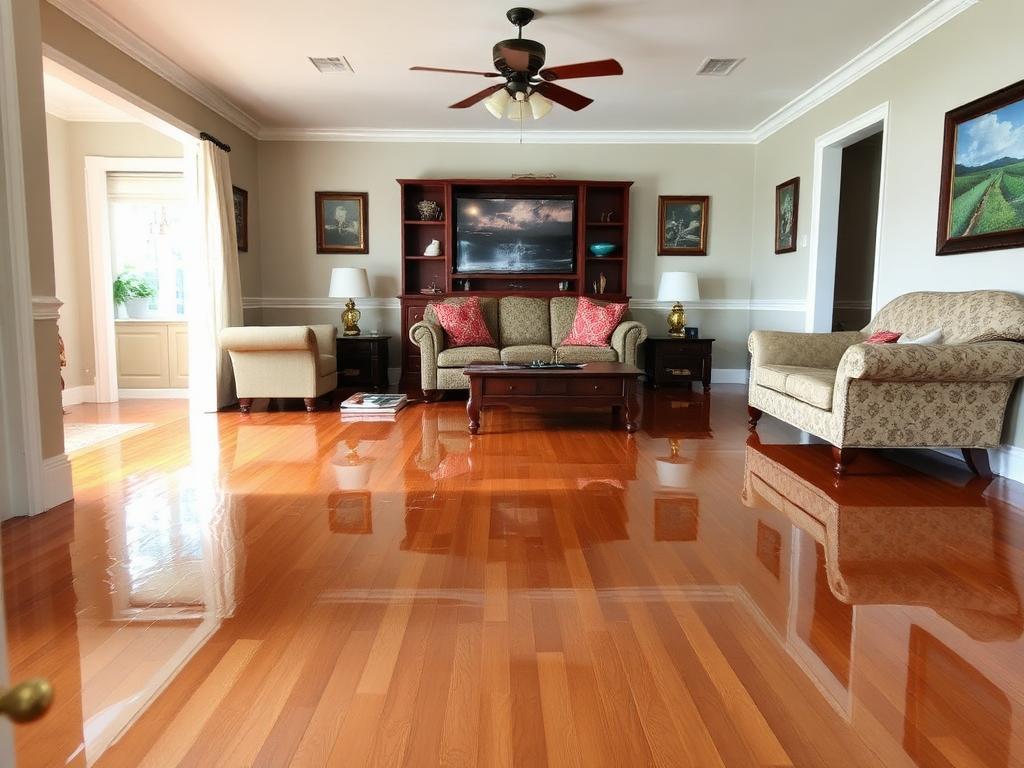 Flooded living room before restoration